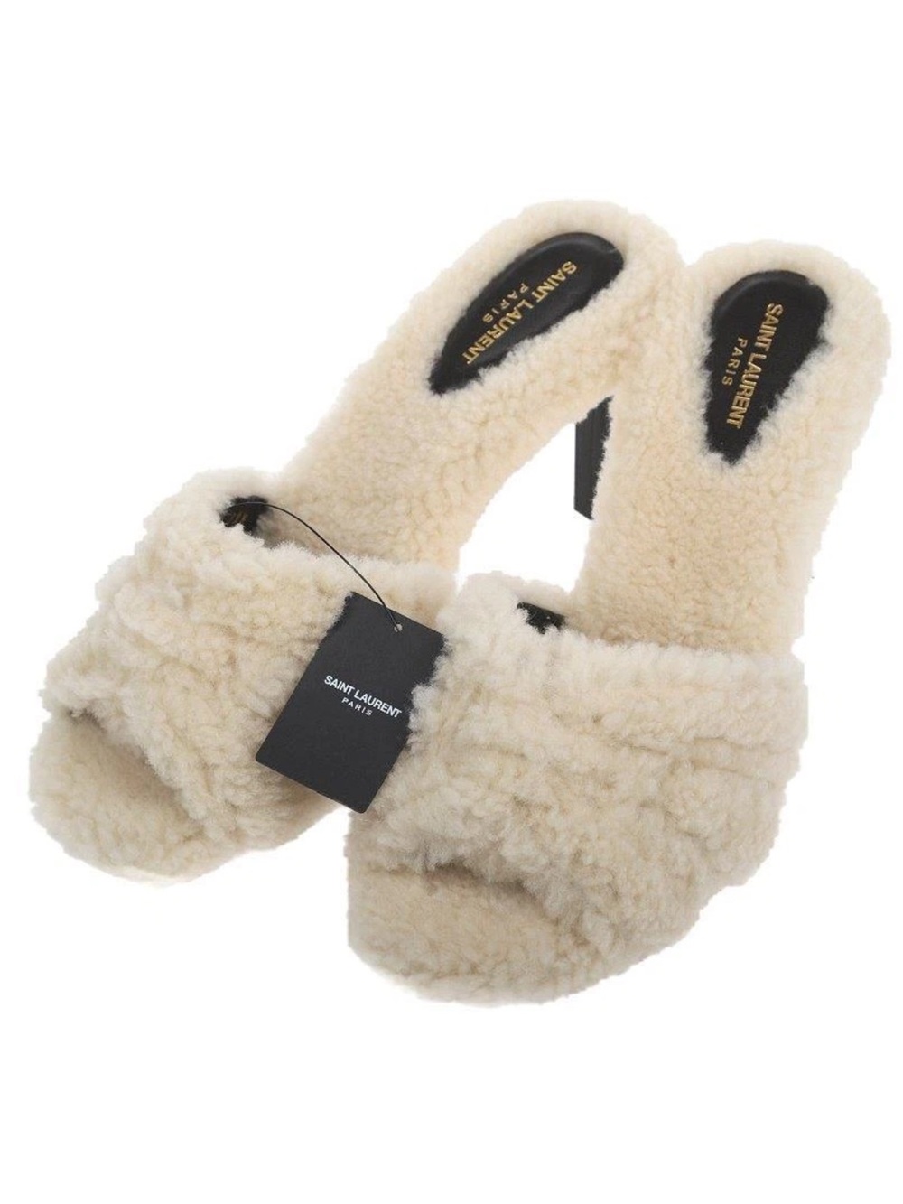 YSL SAINT LAURENT SHEARLING FUR TRIBUTE SANDALS HEELS SLIDES SHOES 36.5